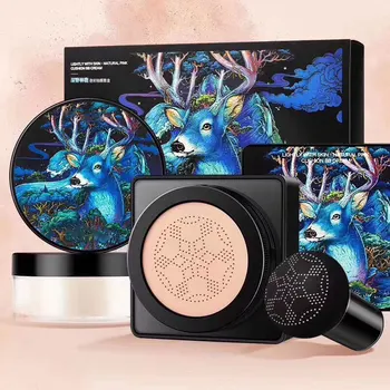 

3pcs Starry Sky Deer Air Pad Loose Powder Mushroom Head Shape Puff Beauty Makeup Set SK88