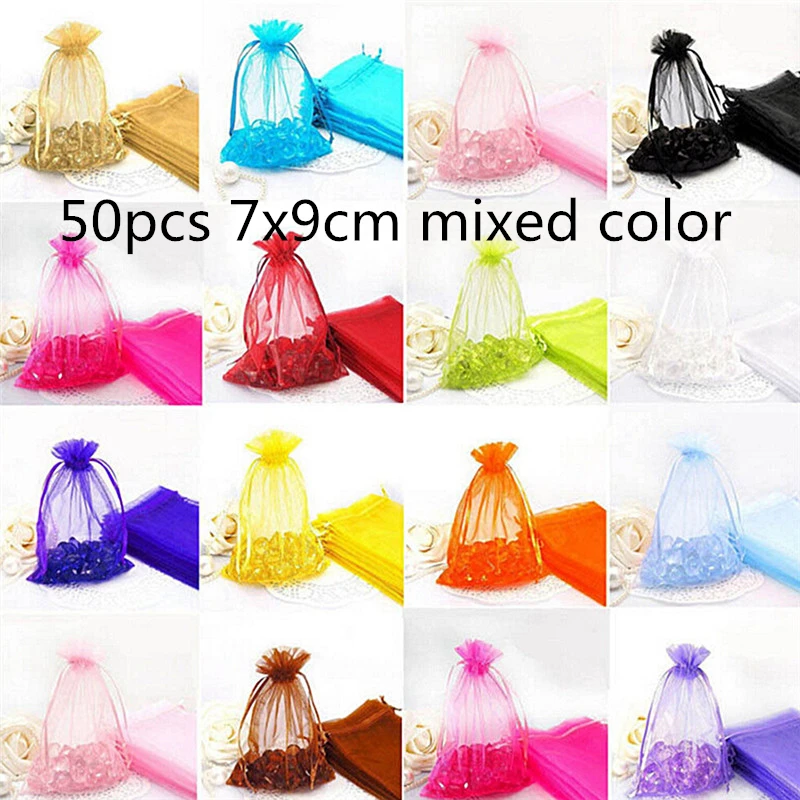 7x9 см/10x12cm50/100 шт упаковка ювелирных изделий Organza Сумки Из Органзы, подарочные сумки и сумки, сумочки для ювелирных украшений - Цвет: 50pcs