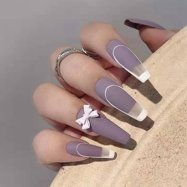 False Nails Press On Red French Fake Nail Tip Full Cover Fake Nails DIY Manicure Nail Art Tools Long Ballerina