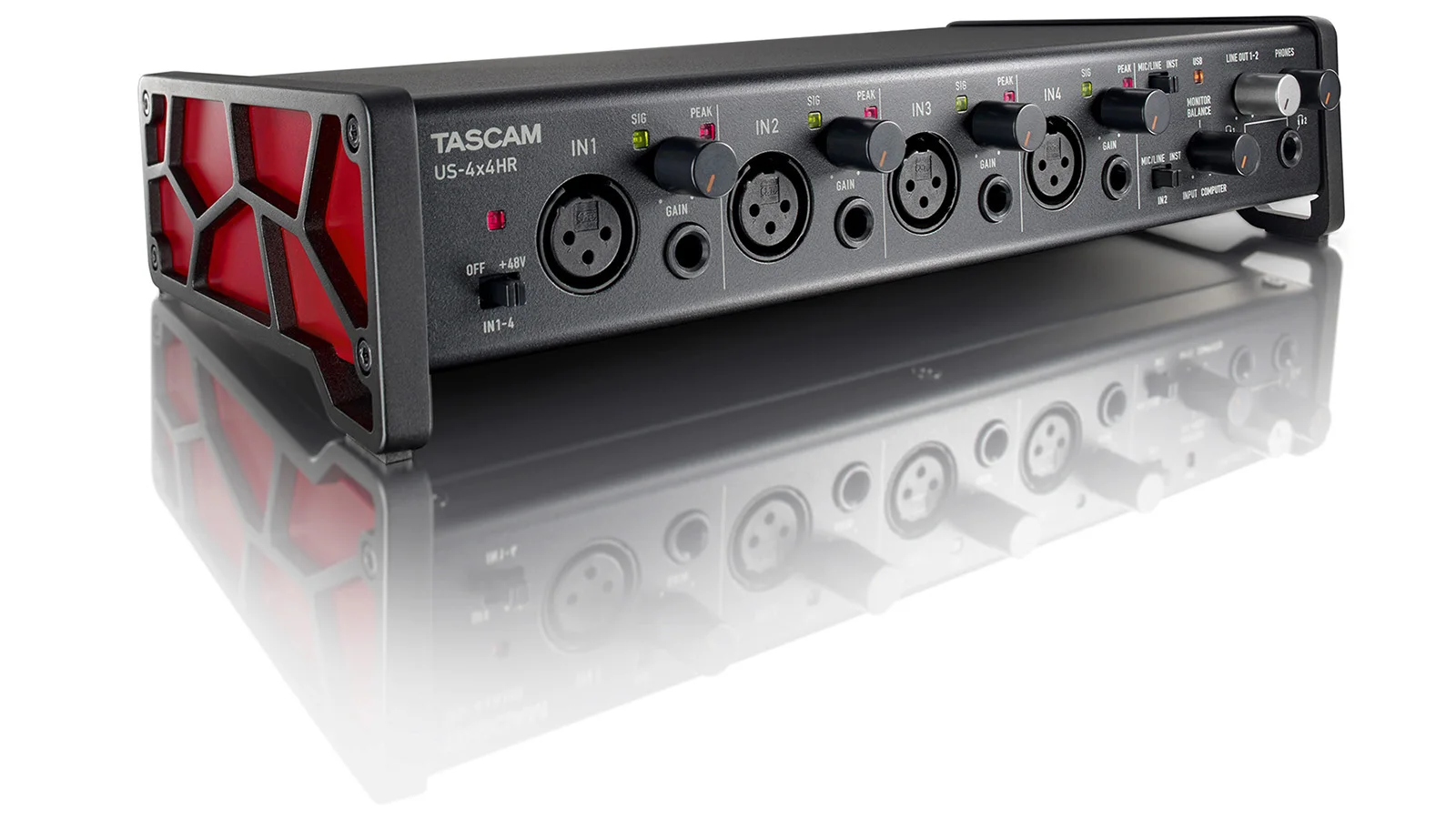 Tascam us-4x4 HR Профессиональный USB аудио/MIDI интерфейс с 4 микрофонами/линейными