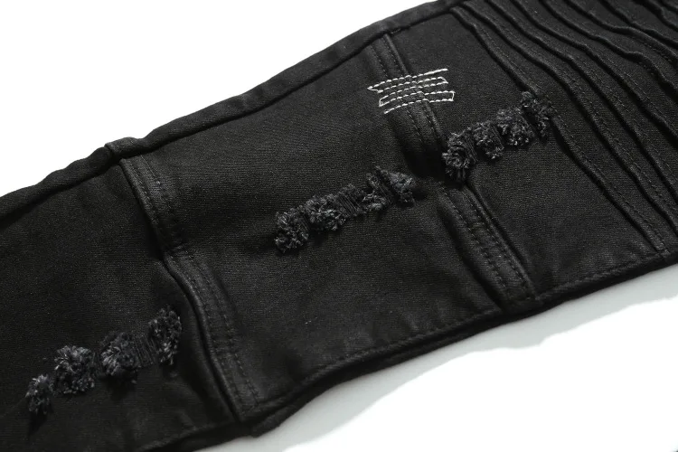 High Street мужские рваные джинсы, уличная одежда, прямые облегающие Стрейчевые черные джинсовые брюки-карандаш