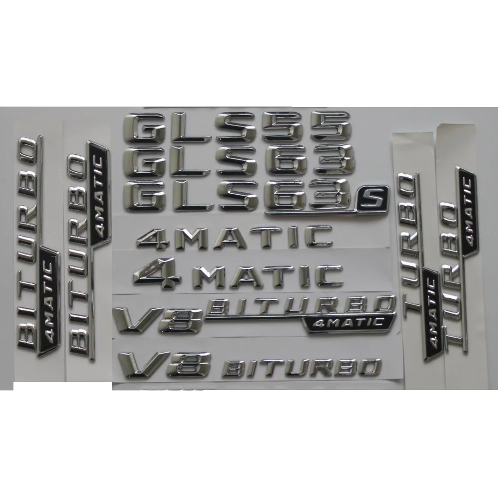 

3D Chrome Trunk Fender Badge For Mercedes Benz W166 GLS55 GLS63 GLS63s AMG Emblem V8 BITURBO TURBO 4MATIC Emblems