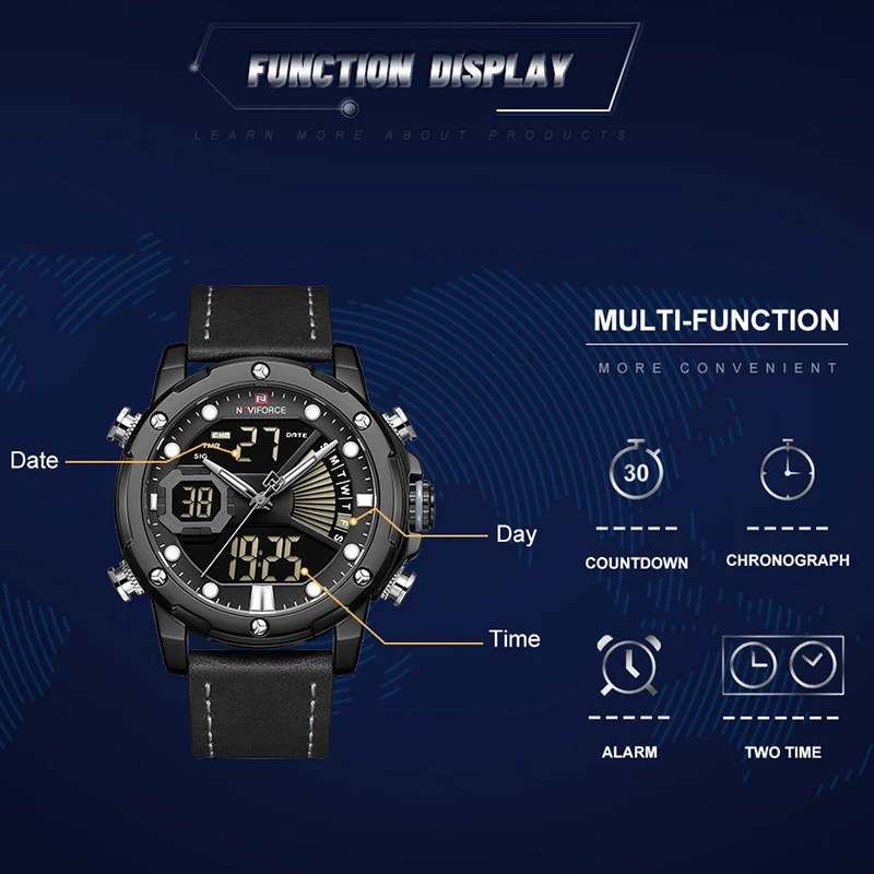 NAVIFORCE, люксовый бренд, мужские военные спортивные часы, мужские Аналоговые Цифровые кварцевые наручные часы, водонепроницаемые, двойной дисплей, светодиодный, мужские часы