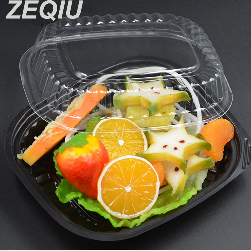 [50 шт] одноразовая коробка для салатов и фруктов с прозрачной противотуманной крышкой подходит для фруктового магазина супермаркета ресторана. 400 мл
