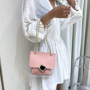 

Casual Transparent Jelly Bag Chains Luxury Handbags Women Bags Designer PU Crossbody Bags Shoulder Travel Cross Body Hand Bag