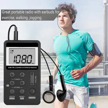 

Universal Portable Dual Band Stereo AM/FM Pocket Radio Digital Display Mini Radio Receiver with HiFi Earphones Replaceable Batte