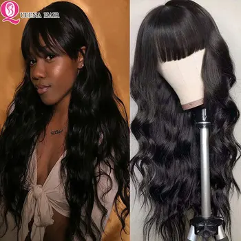 

Black Wig With Bangs Body Wave Wigs with Bangs Natural Head Spin Cheap Human Hair Wigs With Bang Full Machine Brazilian Hair Wig