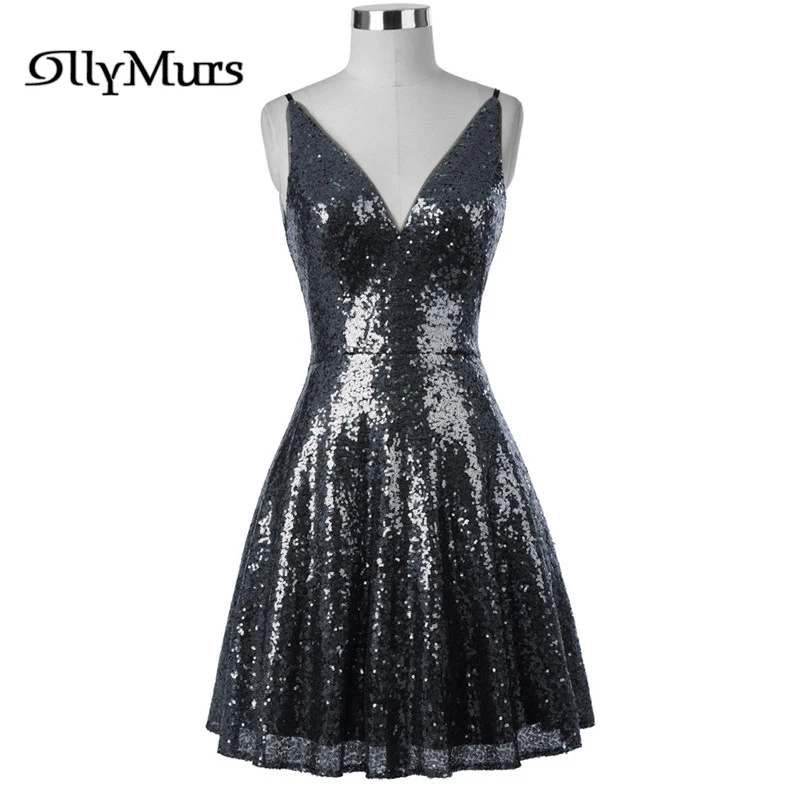 

Sparkling Sequin Elegant Prom Dress LR967 Deep V-Neck Sleeveless Women Party Dresses Backless A-Line Sexy Vestidos De Gala