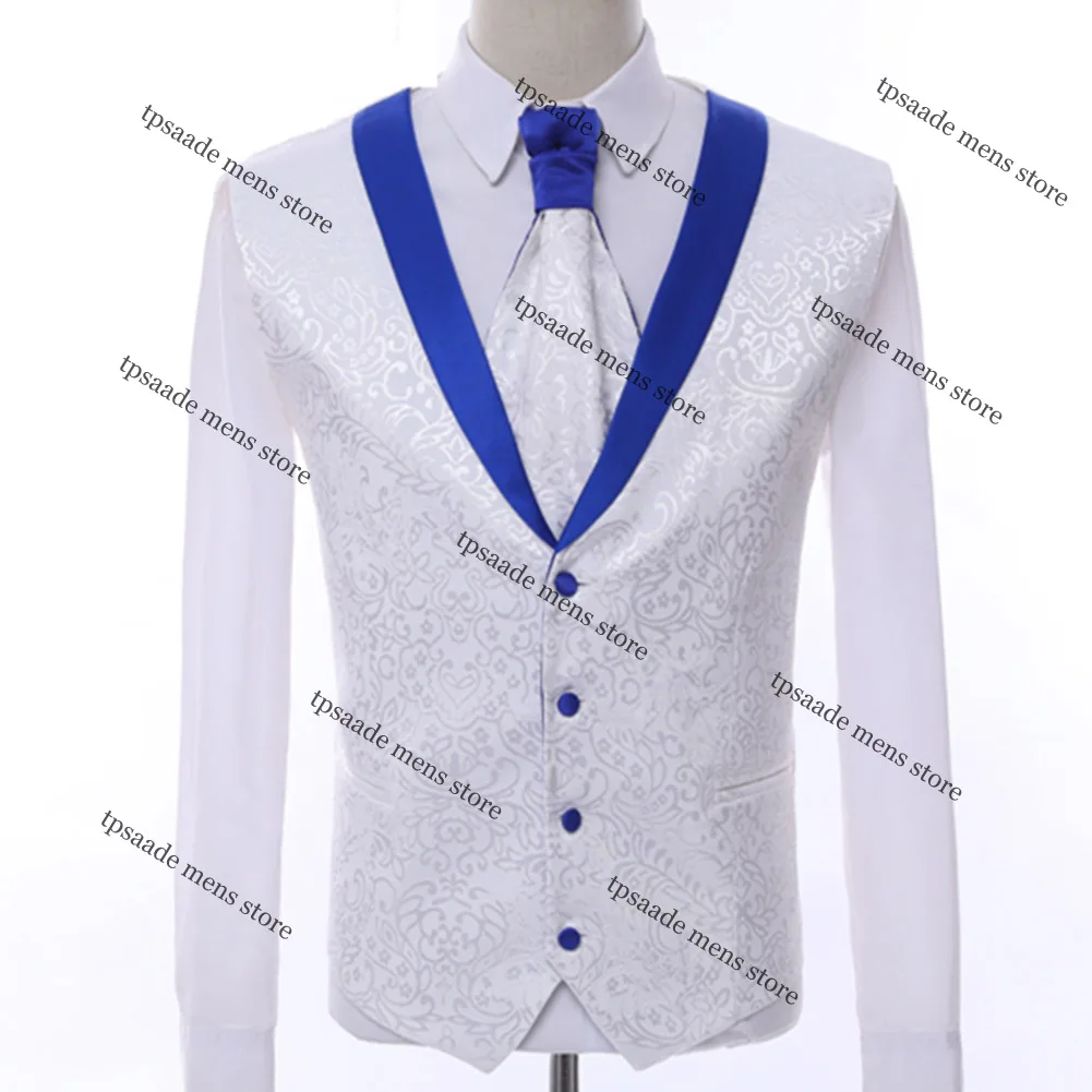 White Royal Blue Rim Stage Clothing For Men Suit Blazer Set Mens Wedding Suits Costume Groom Tuxedo Formal 3 Piece Male Outfits