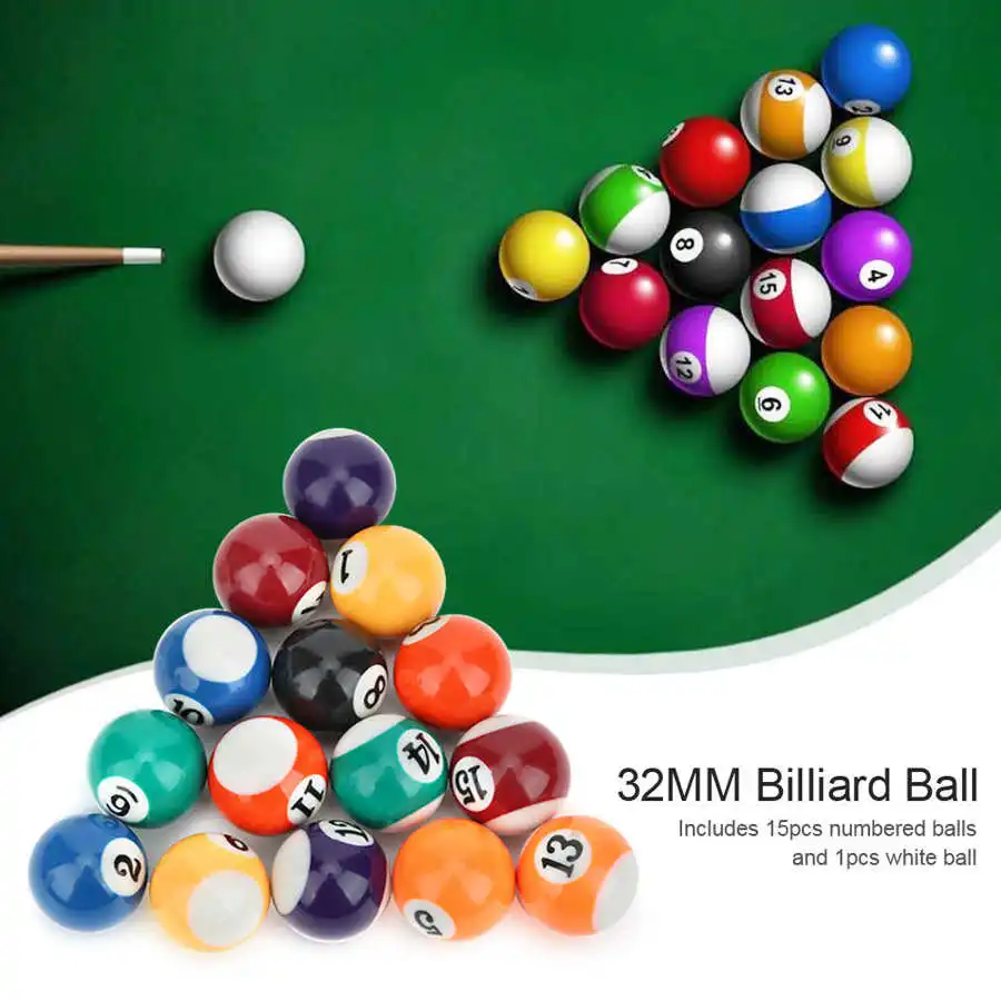 16PCS Billiard Ball 32MM Mini Billiard Ball Eco-friendly Resin Children Toy Mini Pool Table Accesssory
