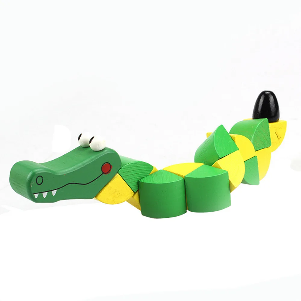 Educational Wooden Toys Cartoon crocodile Kids Cute Puzzle Baby Fingers Flexible Twisting Worm Toy 3d Cartoon Animal toy #A