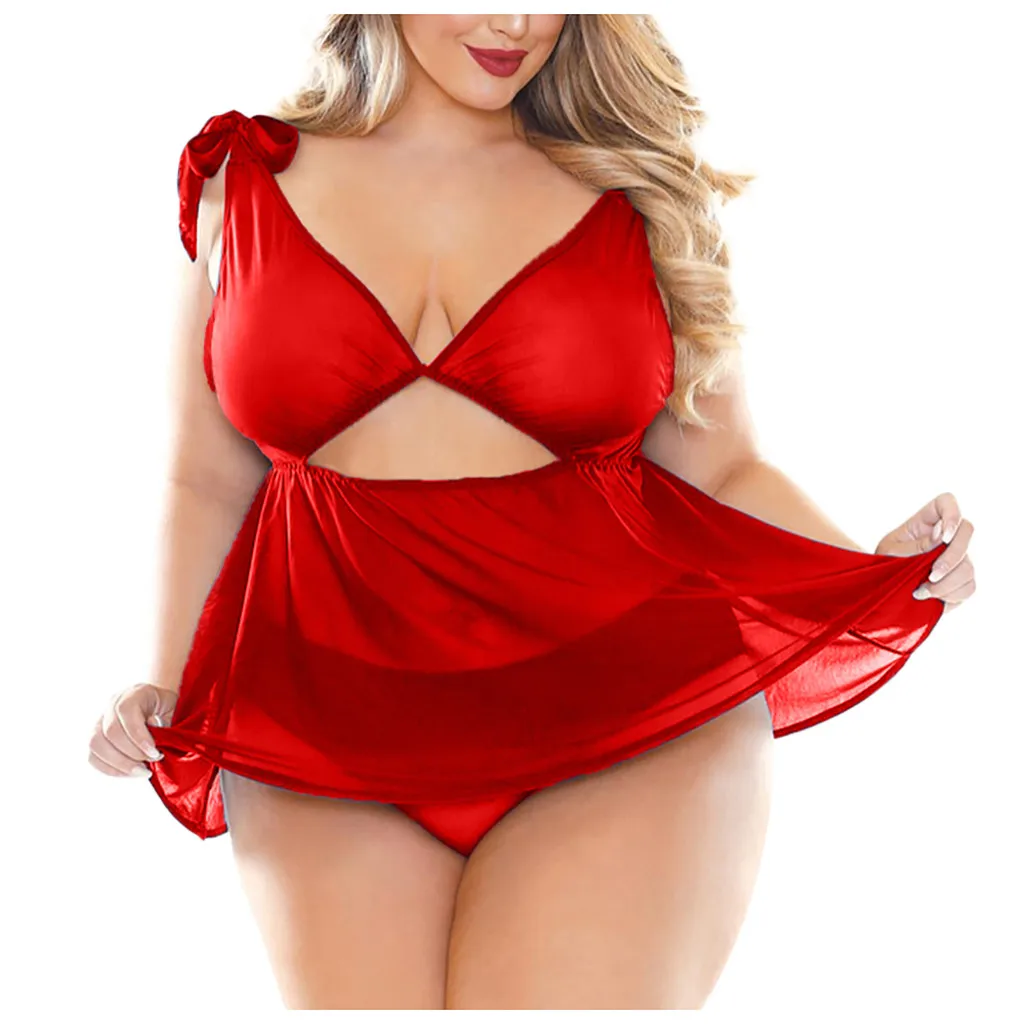 

Plus Size Sexy Sleepwear Women Sleepwear Bra Lace Short One-Piece Lingerie Nightdress Pretty Babydoll Set Lace Lingerie