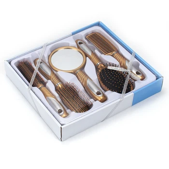 

5pcs Portable Gold Hair Brush Professional Salon ABS Massage Hairdressing Styling Comb Set Fatigue Relieve Barber Tools Home