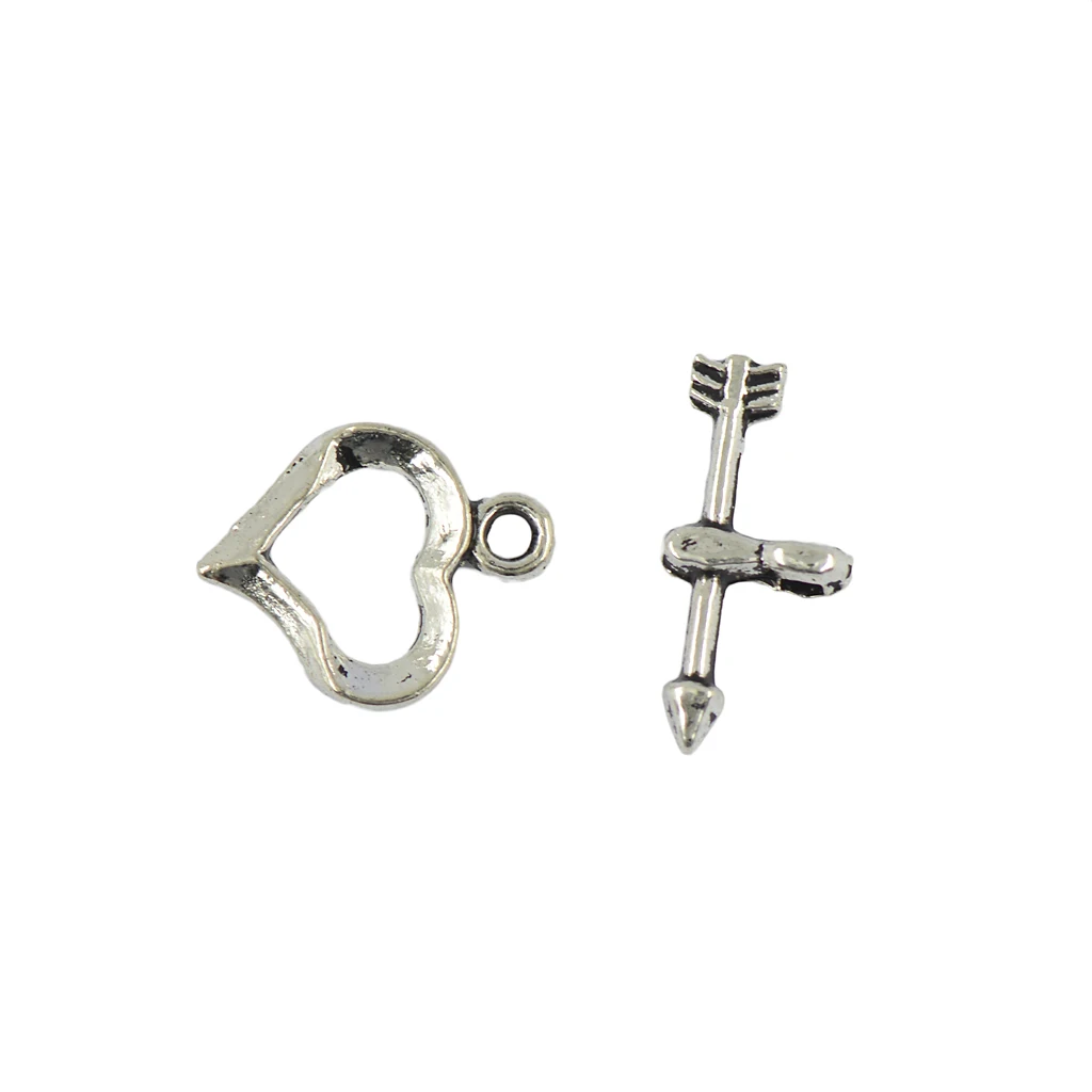 50Sets Tibetan silver color Cupids ARROW Heart Toggle Clasps Connector Jewelry DIY