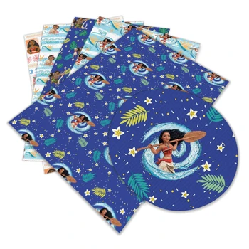 

1piece 30 cm x 136 cm cartoon sea princess printed faux artificial Synthetic leather fabric