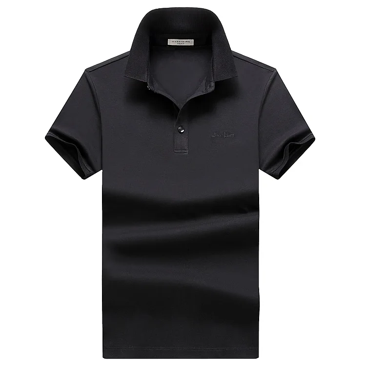 

Middle-aged Loose-Fit Fold-down Collar Solid Color MEN'S T-shirts 2019 Summer New Style England Men'S Wear Mercerized Cotton Sho