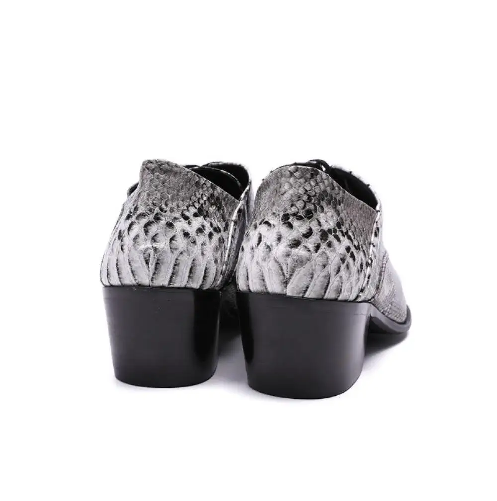 Pointed Snake Printed Leather Mens Casual Shoes Wedding Man Lace-up Heighten