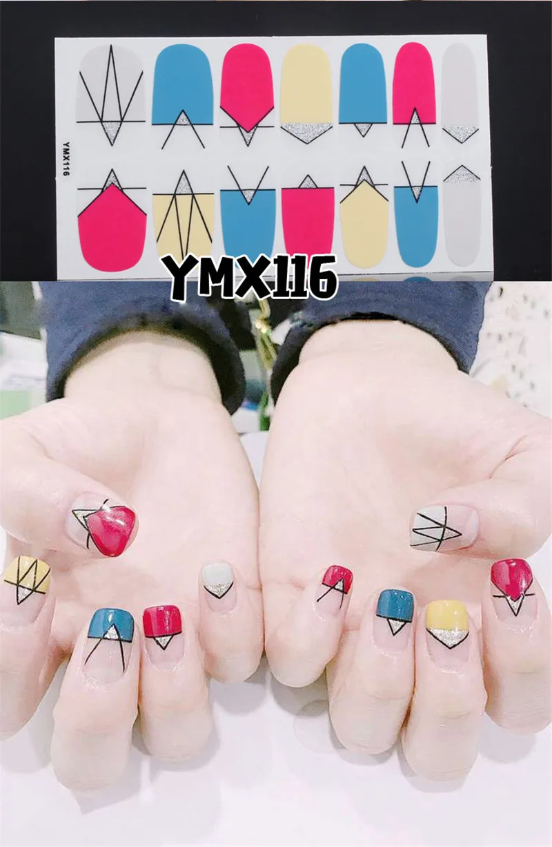 14 насадок/листов корейский стиль полный дизайн ногтей наклейки Обертывания ногтей Патчи Наклейки DIY водонепроницаемый Маникюр полоски инструмент