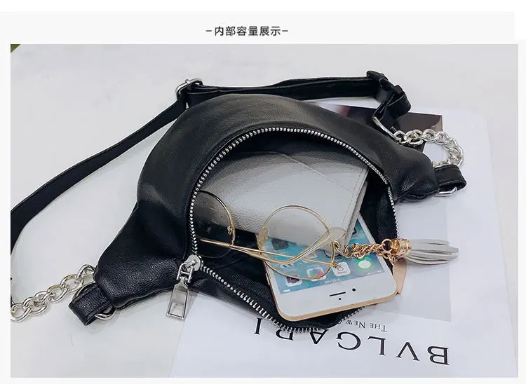 Женская поясная сумка, поясная сумка из искусственной кожи, поясная сумка, маленький кошелек, чехол для ключей для телефона, белая черная поясная сумка, сумка на плечо с цепочкой