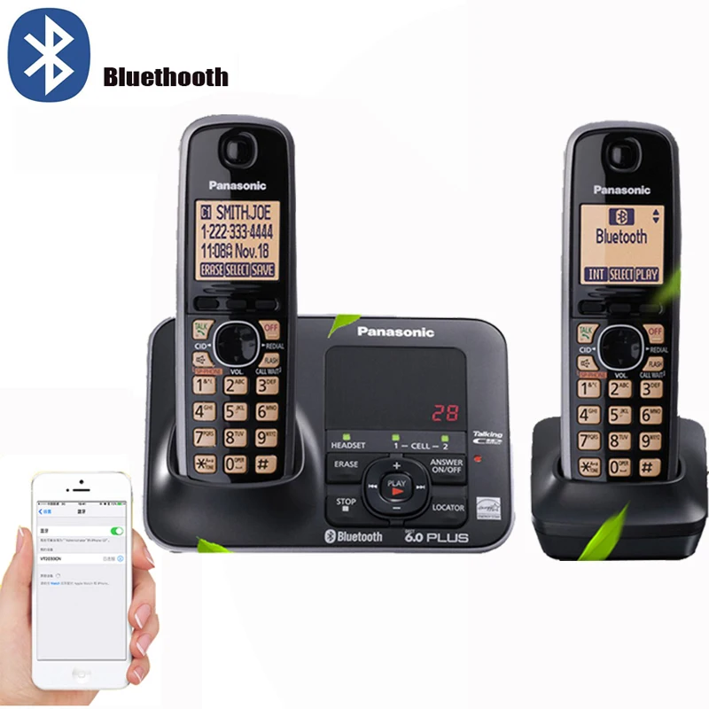 

Digital Cordless Phone With Bluethooth Answer Machine Handfree Voice Mail Backlit LCD Wireless Telephone For Office Home Black