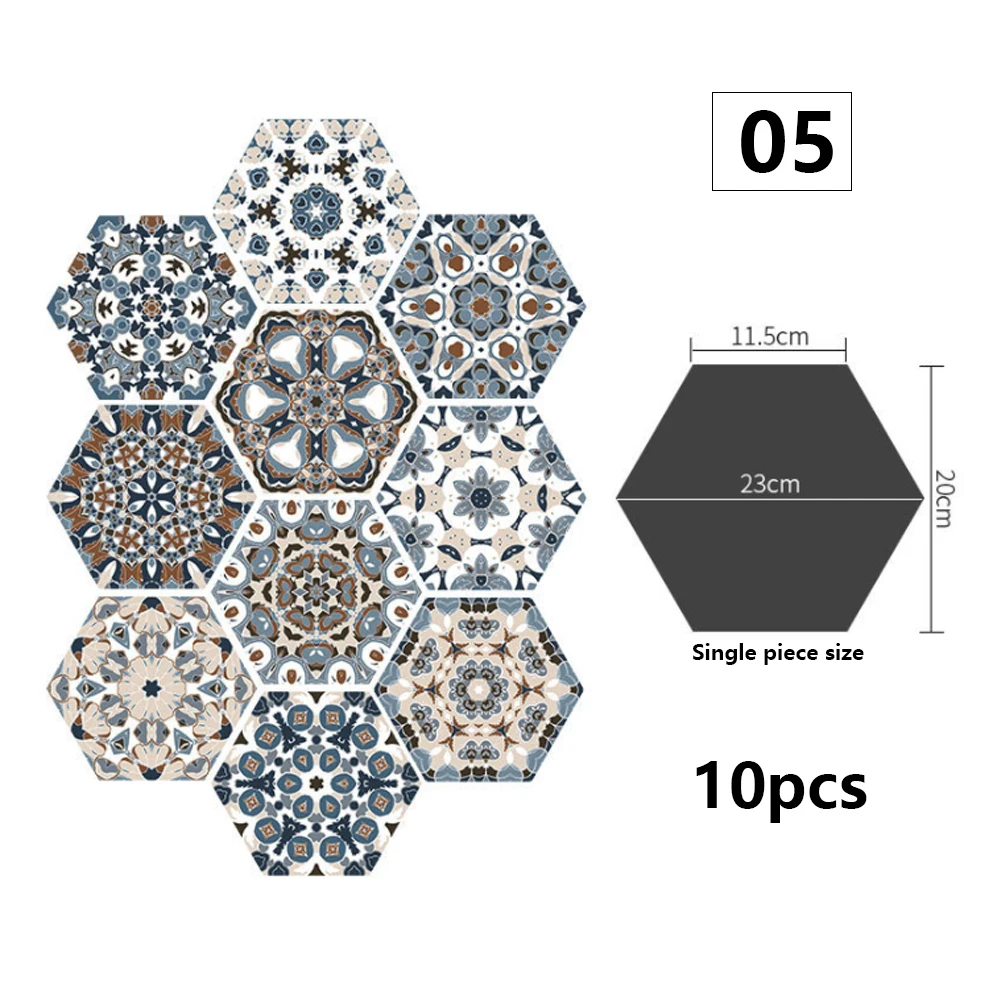 10 шт шестиугольная Нескользящие пол наклейка Водонепроницаемый Ванная комната пол наклейки Self клейкие плитки Кухня жизни декор комнаты обои - Цвет: 05