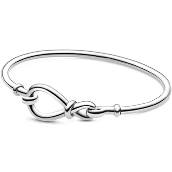 

New 925 Sterling Silver Bangle Smooth Infinity Knot Snake Chain Bangle Bracelet Fit Women Bead Charm Diy Europe Jewelry