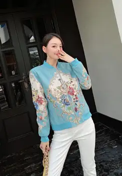 

vintage Jacquard jacket for woman beading long sleeve Baseball coat runway outfit autumn winter 2020