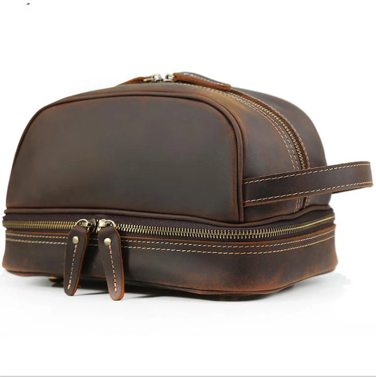 MAHEU Высокое качество маленькая дорожная сумка Crazy Horse кожаный дорожный кошелек сумка для хранения моющаяся косметичка для деловых путешествий