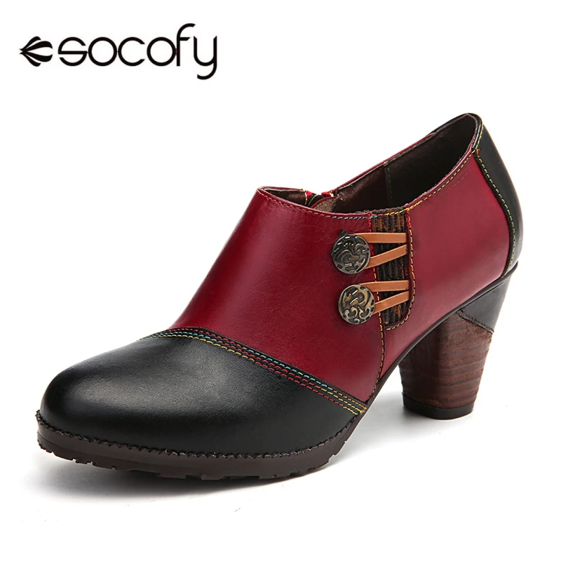 SOCOFY/туфли-лодочки из натуральной кожи; удобные туфли-лодочки в стиле ретро на молнии с металлическими пуговицами; женская обувь;