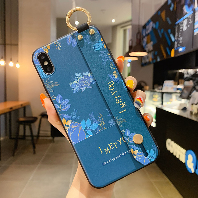 Emboss Rose Flower phone Case For iphone 12 Mini 11 13 Pro XS MAX X XR Wist Strap Support Soft TPU Case For 6S 8 7 plus Cover