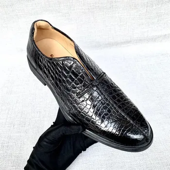 

Vintage Designer Authentic Real Crocodile Skin Men's Dress Shoes Genuine Alligator Leather Spring/Autumn Male Slip-on Shoes