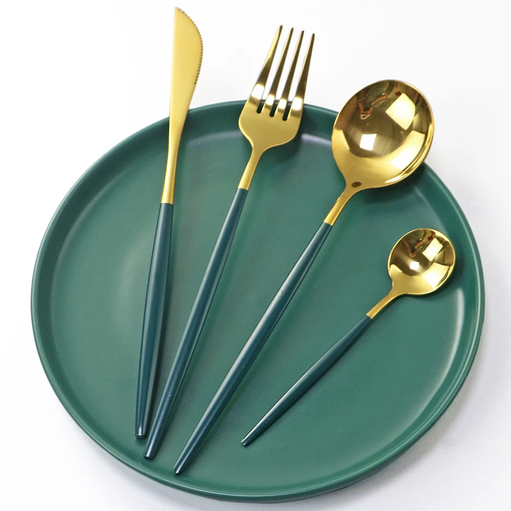16pcs Double Color White Gold Dinnerware Sets 304 Stainless Steel Cutlery Set Handle Silver Knife Fork Spoon Tableware Party | Дом и сад