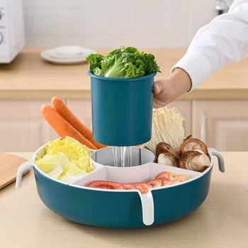 

Multifunction Rotatable Drain Basket Double Layer Hot Pot Fruit Plate Vegetable Basin Basket Bowl Kitchen Snack Storage Tray