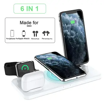 

15W Fast Charging Wireless Charger For Smartphone Smart Watch Earphone 6-in-1 Multi-function Cell Phone Charger Desk Phone Stand