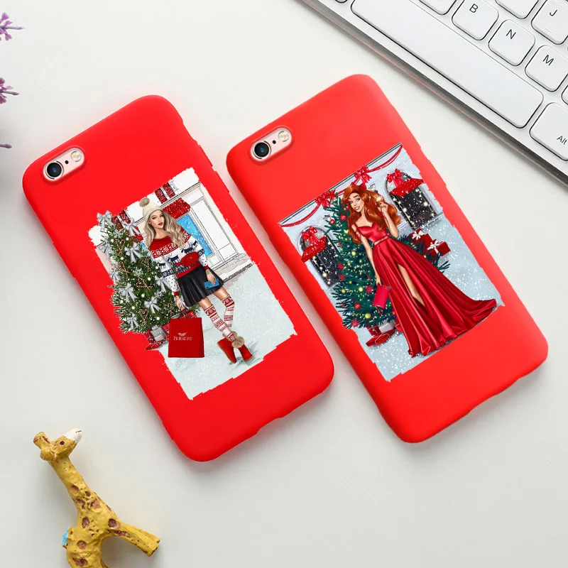 Модные тонкие рождественские красные чехлы для iPhone 11 Pro Max XR XS 5 5S SE 6S 7 8 Plus X 10 Ten