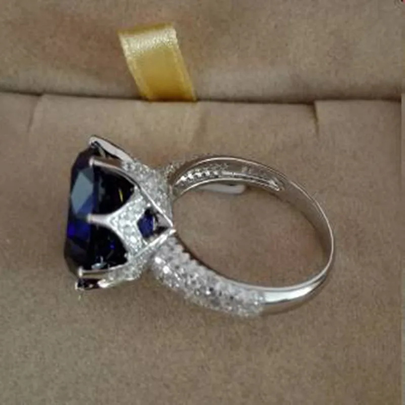 Qi Xuan_Fashion Jewelry_Big Blue Stone элегантная женская Rings_S925 однотонная Серебряная Мода Rings_Factory прямые продажи