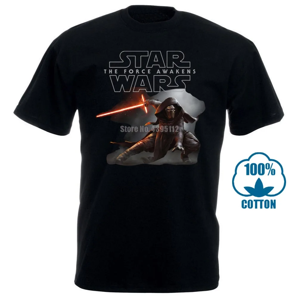 Звездные войны Эпизод VII 7 Футболка мужская футболка с принтом «The Force Awakens» (Звёздные войны: Пробуждение силы) Кайло Рен тени футболка 100%