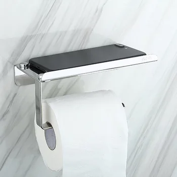 

304 Stainless Steel Toilet Paper Holder with Mobile Phone Storage Shelf Holders Wall Mounted Rack LB88