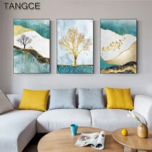 

Abstract Golden Canvas Painting Nordic Gold Tree Butterfly Posters Prints Blue Wall Pictures for Living Room fanshion home Decor
