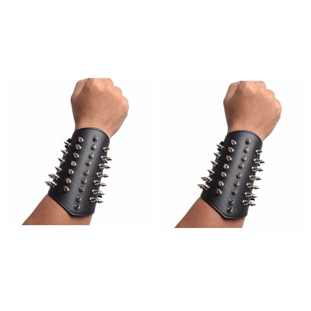 Black Rivet Bracers Men Medieval Viking PU Leather Arm Armor Cosplay Accessories Punk Gauntlet Wristband