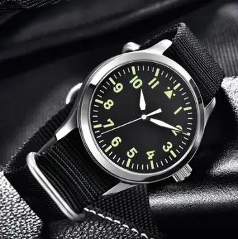 

Nologo Automatic Men Watch Green Marks Nylon Strap 42mm Polished Case ST Movement