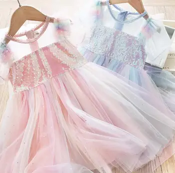 

2020 Summer Baby Girls Sequined Mesh Dress, Princess Kids Sweet Clothing 5 Piece/lot Wholesale