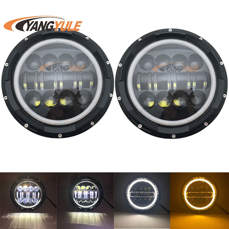1 пара для Lada Niva 7 дюймов светодиодные фары Hi/Low Beam Light Halo Angle Eyes DRL налобный фонарь Jeep