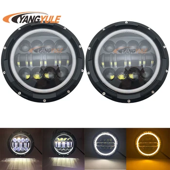 

1pair For Lada Niva 7inch Led Headlight Hi/Low Beam Light Halo Angle Eyes DRL Headlamp For Jeep Wrangler Off Road 4x4 suzuki sa