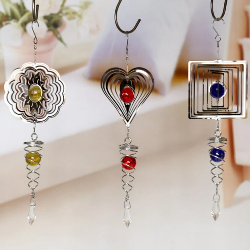 Feng Shui 3D Stereoscopic Metal Wind Chime Holding Pendant Stereo Rotating Wall Hanging Ornament For Home Decor | Дом и сад