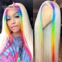 Aliexpress - Preferred Transparent Lace Rainbow Color Deep Wave Wig Pre Plucked 613 Lace Front Wig Brazilian Remy Human Hair Wigs for Women