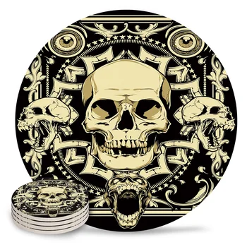 

Terror Skull Coasters Ceramic Coaster Tea Cup Pad Round Table Mat Coaster Coffee Tea Cup Place Mats
