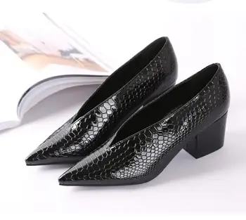 

Luxury Shoes Crocodile Pattern Designer Vintage Evening Shoes Ladies Fashion Pointed Toe V Cut Woman Shoes High Heel Pumps Sexy