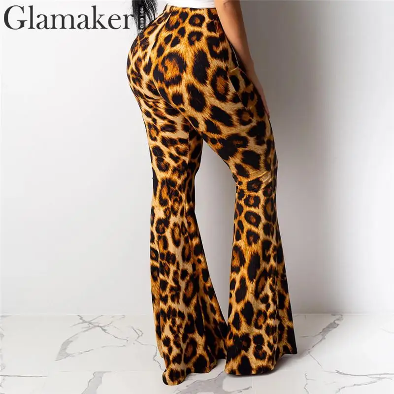 Glamaker Leopard elast приталенные трикотажные брюки-клеш, модные облегающие уличные осенние брюки, женские широкие повседневные штаны