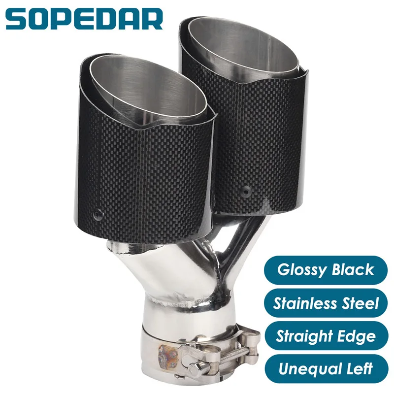 

SOPEDAR Dual Unequal Left Tail Pipe Stright Edge Glossy Stainless Y Model Auto Styling Modification Muffler For Akrapovic AP48KR